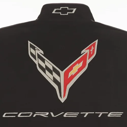 Vista 6 de JH DESIGN GROUP Chaqueta Chevy Corvette C8 para hombre, un abrigo de sarga clásico bordado
