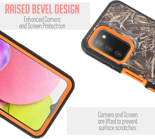 Vista 5 de Funda diseñada para Samsung Galaxy A03S, con protector de pantalla integrado, soporte giratorio con clip para cinturón, funda protectora de cuerpo
