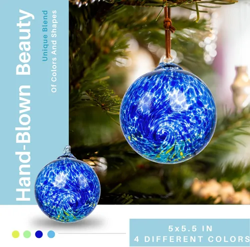Vista 2 de Adorno de vidrio soplado a mano de 5 pulgadas, bola miradora colgante, adorno de Navidad, bolas de la amistad, bola de bruja para el hogar, ventana