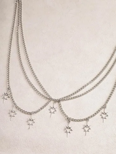 Vista 6 de Sacina Goth Punk Grunge - Cinturón de cadena de corazón para mujer, cadena de cintura ajustable Plateado