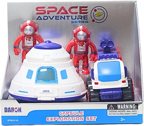 Vista 2 de Space Adventure - Juego de cápsula espacial con puerta iluminada, Lunar Rover y 2 figuras de astronauta, juguete espacial de plástico