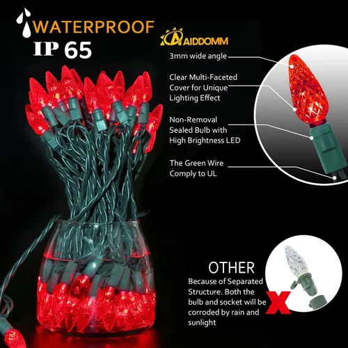 Vista 3 de 70 luces rojas de Navidad – 35.5 pies, luces LED rojas de Navidad para exteriores, grado comercial, impermeable, decoraciones del día de San