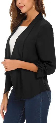Vista 4 de Urban CoCo Blazer ligero de gasa fina con mangas fruncidas para mujer Negro