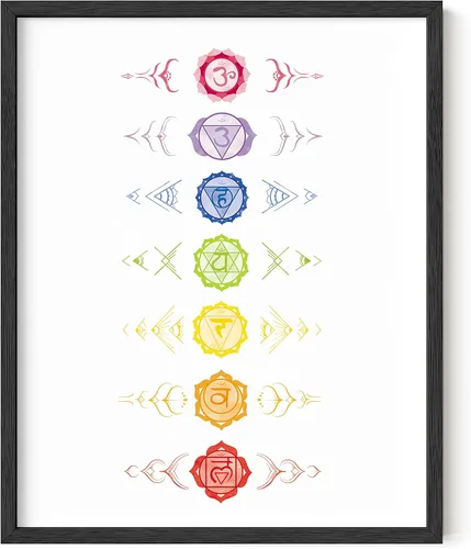 Vista 22 de HAUS AND HUES Póster de chakras, arte de pared zen espiritual, decoración de meditación, tabla de 7 chakras (marco beige, 12 x 16)