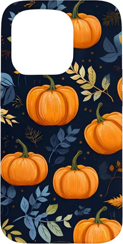 Vista 14 de iPhone 16 Calabazas y Hojas de Otoño Patrón Fondo Oscuro Caso