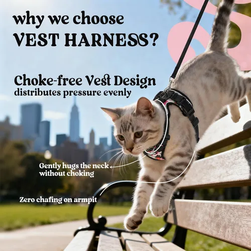 Vista 3 de rabbitgoo Cat Harness and Leash Set, Escape Proof Vest, XXS, Berry Pounce Soft Breathable Mesh, No-choke Adjustable Fit, Snap Buckles, Sturdy