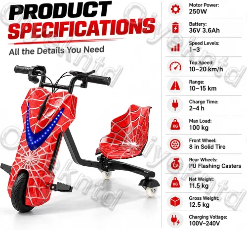 Vista 2 de Triciclo eléctrico de la deriva, 3 ruedas pedal triciclo Scooter 6 pulgadas