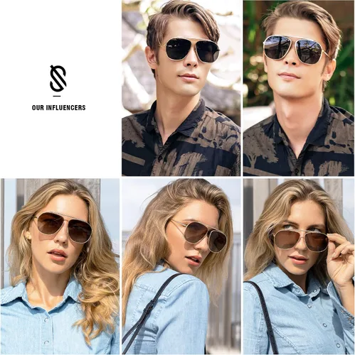 Vista 2 de SOJOS Gafas de sol estilo aviador polarizadas cuadradas retro de gran tamaño para mujer y hombre, clásicas, vintage, de metal, SJ1173