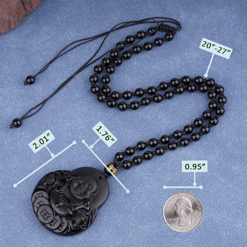 Vista 3 de VIKCAUX Collar de obsidiana negra con dije de protección de amuleto de talismán con cadena de cuentas ajustable, collares de piedra de cristal