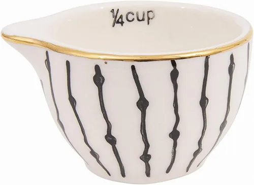 Vista 4 de Creative Co-Op Tazas medidoras de gres blanco y negro con galvanoplastia dorada (juego de 4 tamaños)