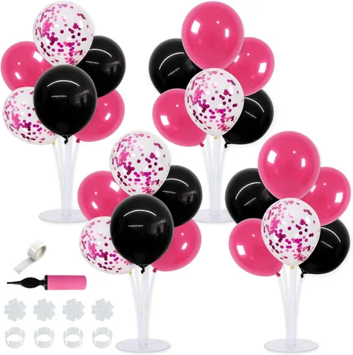 Vista 25 de TONIFUL Juego de 4 centros de mesa de globos con soporte para globos de color negro, azul y plateado