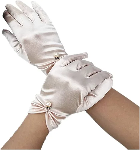 Vista 25 de Vestido de novia de satén para mujer, fiesta de ópera, guantes de los años 20, guantes hasta la muñeca