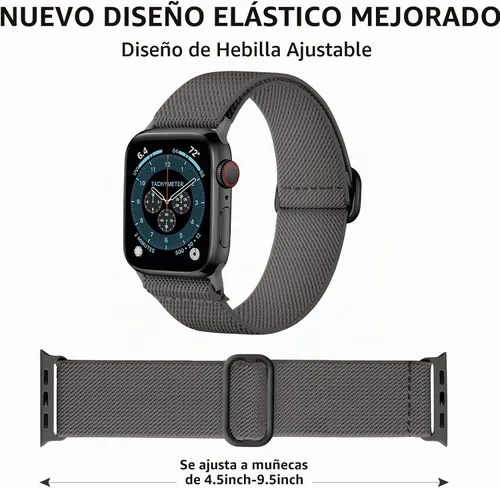 Vista 2 de DaQin 3 Pack Stretchy Solo Loop Compatible with Apple Watch Bands Men Women Gris oscuro/Blanco/Negro