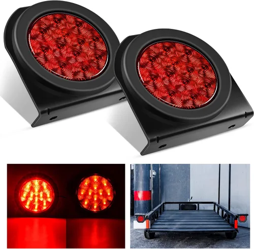 Vista 29 de Nilight Luces traseras para remolque, 2 unidades, 4 pulgadas, redondas, 12 LED, ámbar, cromado, marco, marcador, señal de giro, luz trasera