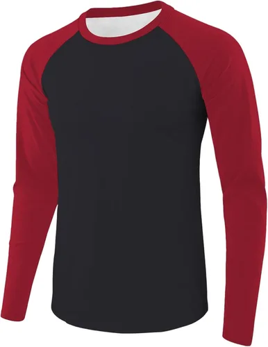 Vista 22 de Camiseta de béisbol para hombre, manga larga, cuello redondo, algodón, raglán, casual, dinámica