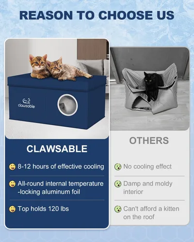 Vista 5 de Clawsable Casa refrescante para gatos al aire libre, resistente a la intemperie y aislada para gatos de interiores/exteriores, refugio impermeable