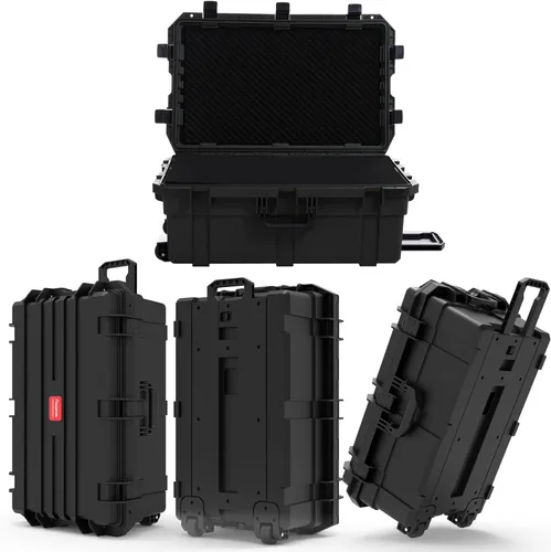 Vista 8 de Regetek Funda rígida impermeable, 33 x 21 x 14 pulgadas, funda para equipo con ruedas/espuma personalizable/mango retráctil para electrónica