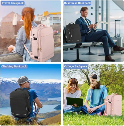 Vista 9 de Sinaliy Mochila de viaje grande para mujeres y hombres, mochila de transporte aprobada por vuelo de 40L, Negro -, Mochilas de viaje