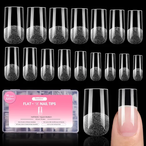 Vista 16 de Beetles Gel Polish Puntas de uñas de gel Flat-X - Almendra mediana, 320 piezas 16 tamaños, puntas de uñas postizas de acrílico suave con media mate