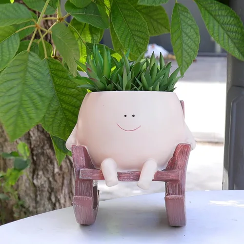 Vista 7 de NINIPAPA Lindas Macetas de Plantas con Cara Sonriente, Maceta Divertida para Flores, Maceta de Mecedora con Cara Grande para Plantas