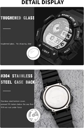 Vista 5 de Mens Digital Sports Watch, Military Army Electronic Watches Waterproof Digital Watch for Men Sport Fashion Wristwatches Backlight LED Display Alarm