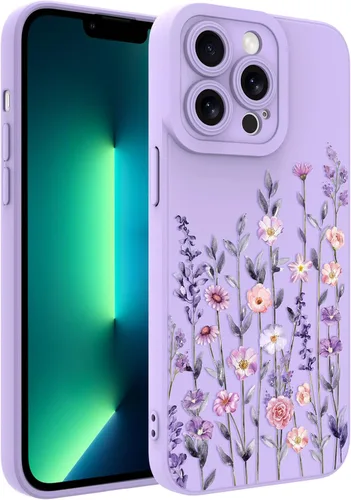 Vista 63 de Funda magnética para iPhone 13 con protector de pantalla [compatible con MagSafe], diseño de patrón floral de flores, a prueba de golpes, para Marrón