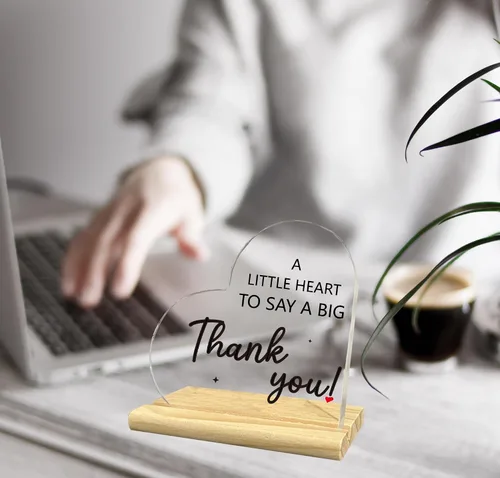 Vista 4 de Letrero decorativo de acrílico con texto en inglés «A Little Heart to Say a Big Thank You», regalos de decoración de agradecimiento para mujeres