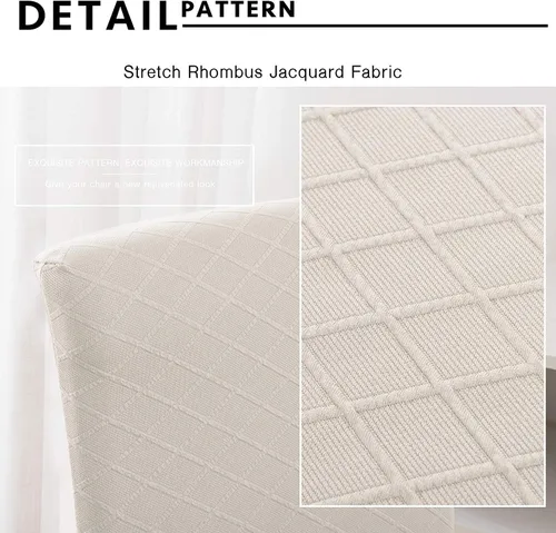 Vista 3 de Funda elástica universal para silla de comedor, diseño moderno de rombos jacquard, lavable, extraíble, funda suave y elástica (2, color blanco crema)