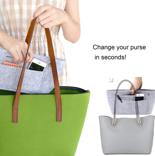 Vista 7 de VANCORE Organizador de fieltro para bolso, organizador de bolso estrecho, bolsa de viaje para cosméticos, para mujeres, café, grande