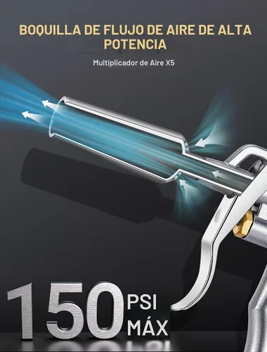 Vista 2 de Pistola de aire de alto volumen con potente boquilla Venturi y 2 extensiones de acero