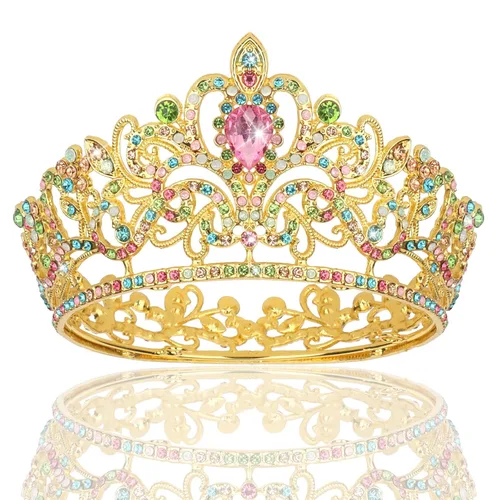 Vista 11 de CIEHER Corona pequeña negra para niñas, tiara de princesa, decoración de pastel de cumpleaños