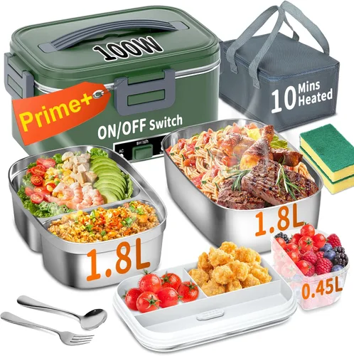 Vista 12 de IFENROL Lonchera eléctrica calentada para adultos, 100W 3-EN-1 Paquete de 2 contenedores de 1.8L, lonchera con calefacción para hombres, portátil