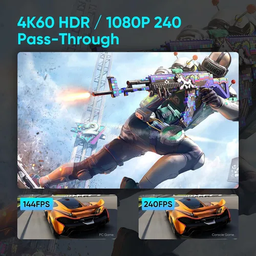 Vista 6 de Captura de videojuegos HDMI 4K 60fps y soporte de transferencia HDR y VRR, captura de 1080P 120fps para consola de juegos, transmisión en vivo