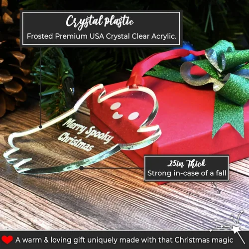 Vista 3 de LHS Caja de regalo personalizada para decoración de árbol de Navidad de Halloween, incluye fantasma espeluznante, adorno personalizado 2022