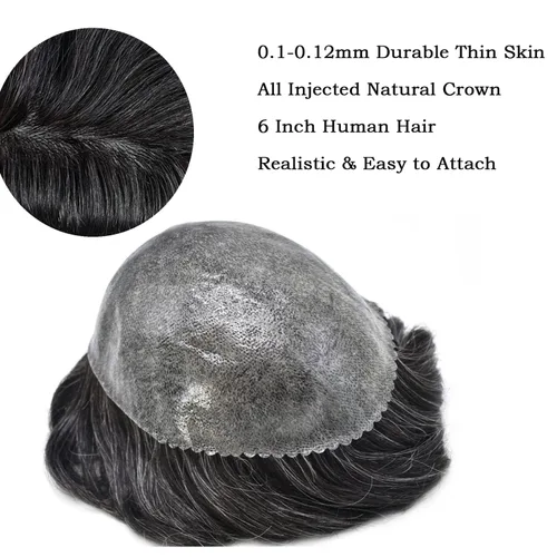 Vista 85 de Toupee para hombre 100% cabello humano real tupé para hombres 0.004 in piel de poliuretano para hombre, sistema de reemplazo de piezas de pelo