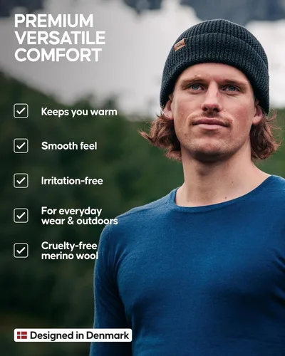 Vista 3 de DANISH ENDURANCE Gorro de lana merina, gorro de invierno con forro polar para hombre y mujer
