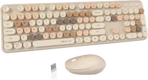 Vista 10 de UBOTIE Teclado inalámbrico colorido para computadora y mouse óptico, teclas flexibles, teclado de tamaño completo de oficina, conexión sin