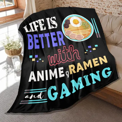 Vista 10 de Manta de Juego para Chicos y Hombres, Solo un Chico que Ama el Anime, Ramen y Mantas de Videojuegos, Manta Suave de Franela, Manta Decorativa Ligera