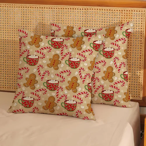 Vista 3 de Juego de 2 fundas de almohada navideñas de 18 x 18 pulgadas, con bastón de caramelo de hombre de jengibre, decoración de invierno, decoración