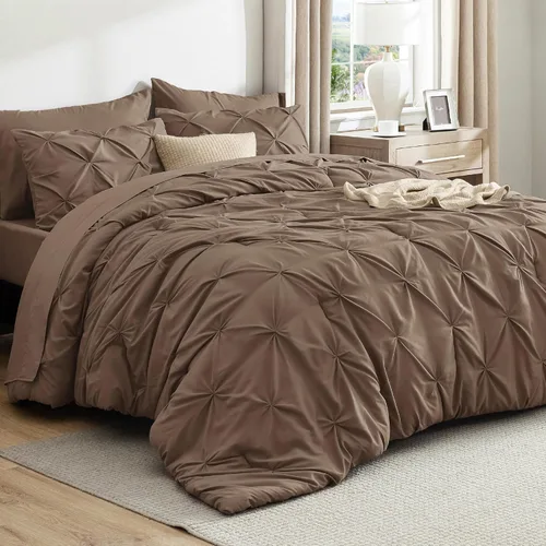 Vista 16 de Bedsure - Juego de edredón tamaño individual gris - Ropa de cama tamaño individual en una bolsa de 5 piezas, juego de cama Pintuck GentleSoft™