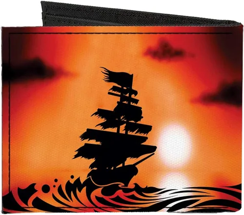 Vista 2 de Buckle-Down Billetera plegable de lona estándar para hombre, barco pirata, 4.0" x 3.5