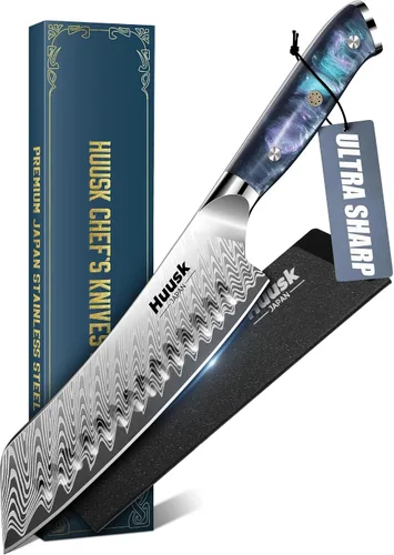 Vista 12 de Cuchillo de pan dentado Huusk de 8", cuchillo de pan de masa madre inoxidable con mango y funda de resina para cortar pan casero, cuchillos de pan