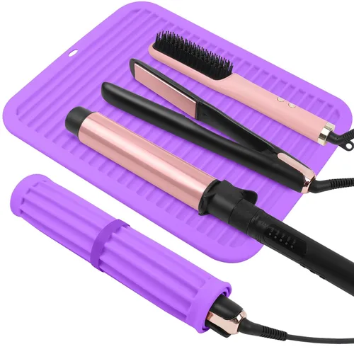 Vista 13 de Alfombrilla de silicona resistente al calor, alfombrilla profesional para herramientas de cabello para rizadores, planchas, alisadores de pelo