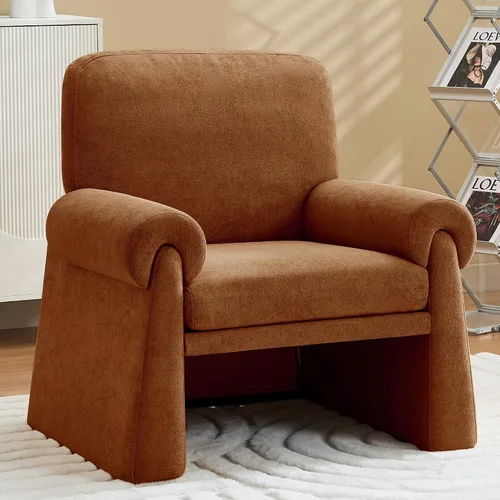 Vista 10 de Silla decorativa de gran tamaño, cómodas sillas de sala de estar, sofá individual con cojín grueso y reposabrazos, sillón tapizado para sala de Beige