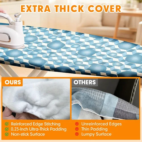 Vista 3 de Funda y almohadilla para tabla de planchar, acolchado de hierro grueso de tamaño estándar de 15 x 54 pulgadas, resistente a quemaduras y manchas
