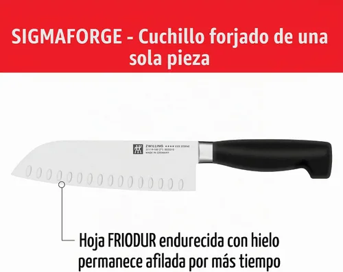 Vista 6 de ZWILLING Four Star 7-inch Hollow Edge Santoku Knife Negro/ acero inoxidable