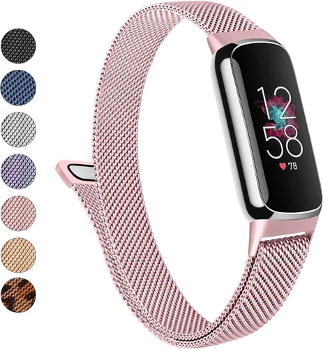 Vista 8 de Correa de metal para Fitbit Luxe para mujeres y hombres, correa de repuesto magnética ajustable de malla de acero inoxidable compatible con Fitbit