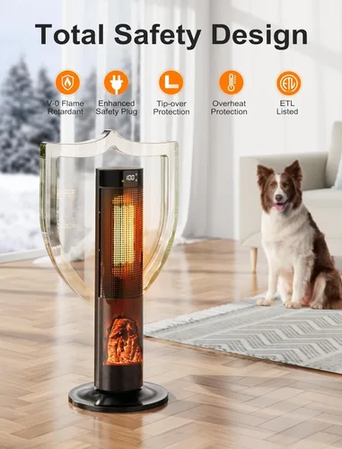 Vista 4 de TRUSTECH Calentador de espacio en torre de 26 pulgadas, calentador eléctrico de 1500 W para habitaciones grandes, termostato y 3 modos, oscilación