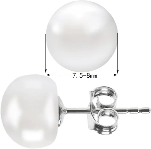 Vista 7 de ALYC Pearl Earrings Freshwater Pearl White Button Stud Earrings with 925 Sterling Silver for Women