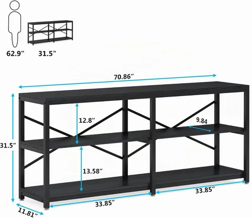 Vista 2 de Tribesigns Mesa Consola Extra Larga de 70.9 Pulgadas, Mesa de Sofá Moderna Detrás del Sofá con Estantes de Almacenamiento, Mesa Industrial de 3
